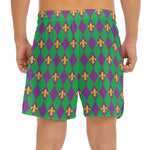 Fleur-De-Lis Mardi Gras Pattern Print Men's Split Running Shorts