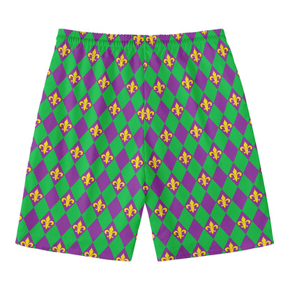 Fleur-De-Lis Mardi Gras Pattern Print Men's Swim Trunks