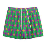 Fleur-De-Lis Mardi Gras Pattern Print Mesh Shorts