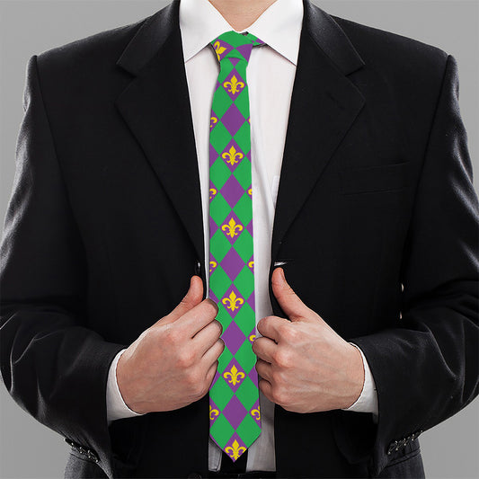 Fleur-De-Lis Mardi Gras Pattern Print Necktie