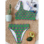 Fleur-De-Lis Mardi Gras Pattern Print One Shoulder Bikini Top