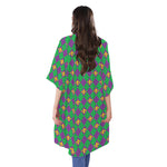 Fleur-De-Lis Mardi Gras Pattern Print Open Front Beach Cover Up