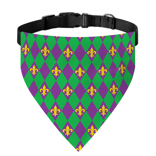 Fleur-De-Lis Mardi Gras Pattern Print Over The Collar Dog Bandana