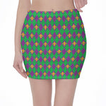Fleur-De-Lis Mardi Gras Pattern Print Pencil Mini Skirt