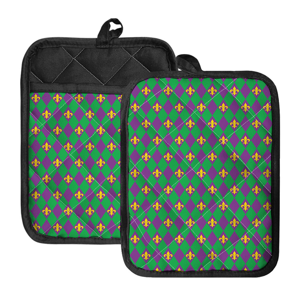 Fleur-De-Lis Mardi Gras Pattern Print Pot Holders With Pocket