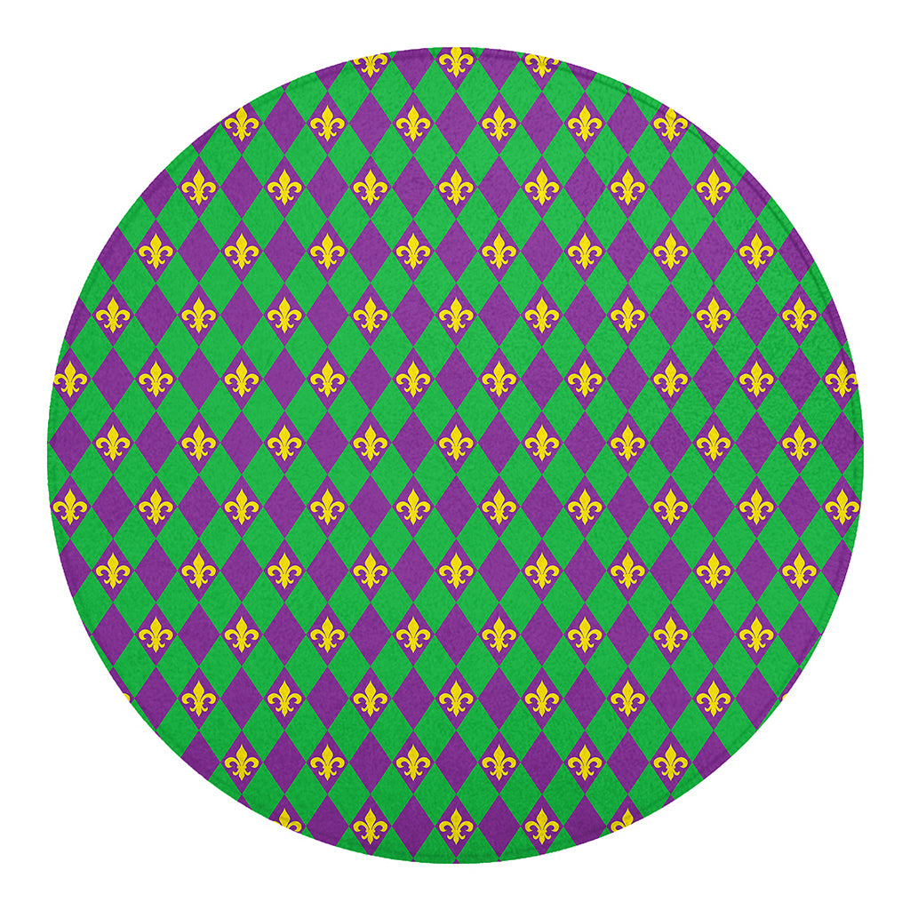 Fleur-De-Lis Mardi Gras Pattern Print Round Blanket