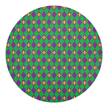 Fleur-De-Lis Mardi Gras Pattern Print Round Blanket