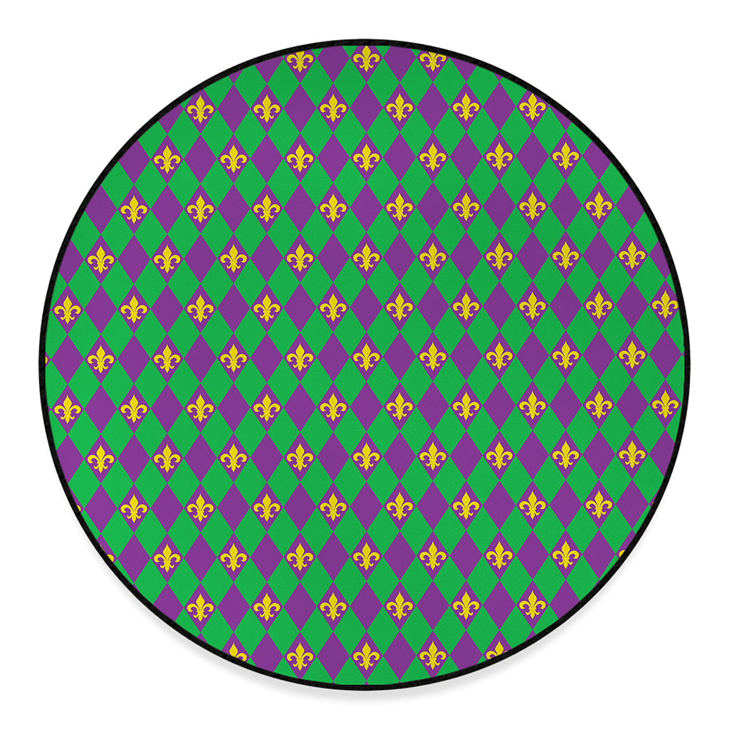 Fleur-De-Lis Mardi Gras Pattern Print Round Floor Mat