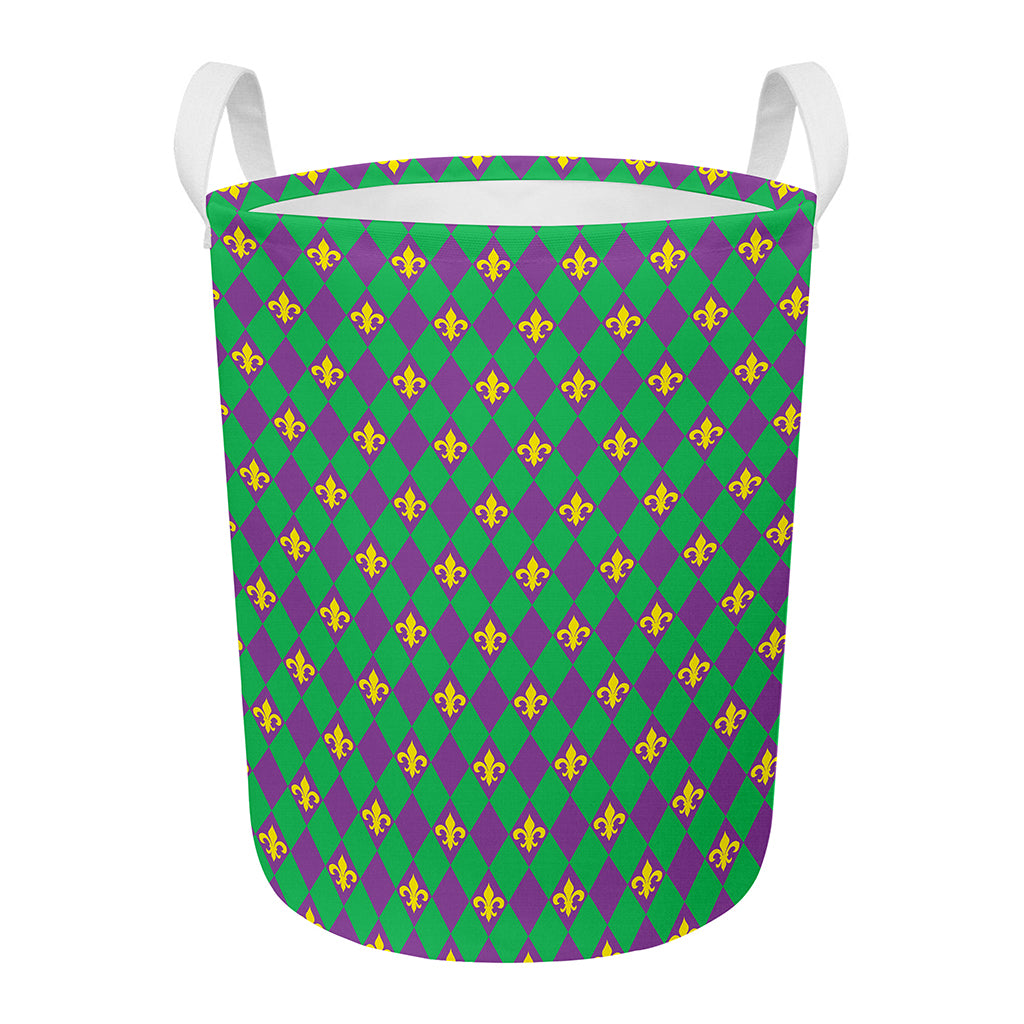 Fleur-De-Lis Mardi Gras Pattern Print Round Laundry Basket