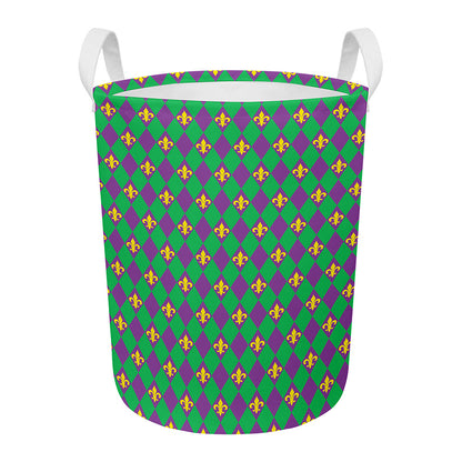 Fleur-De-Lis Mardi Gras Pattern Print Round Laundry Basket