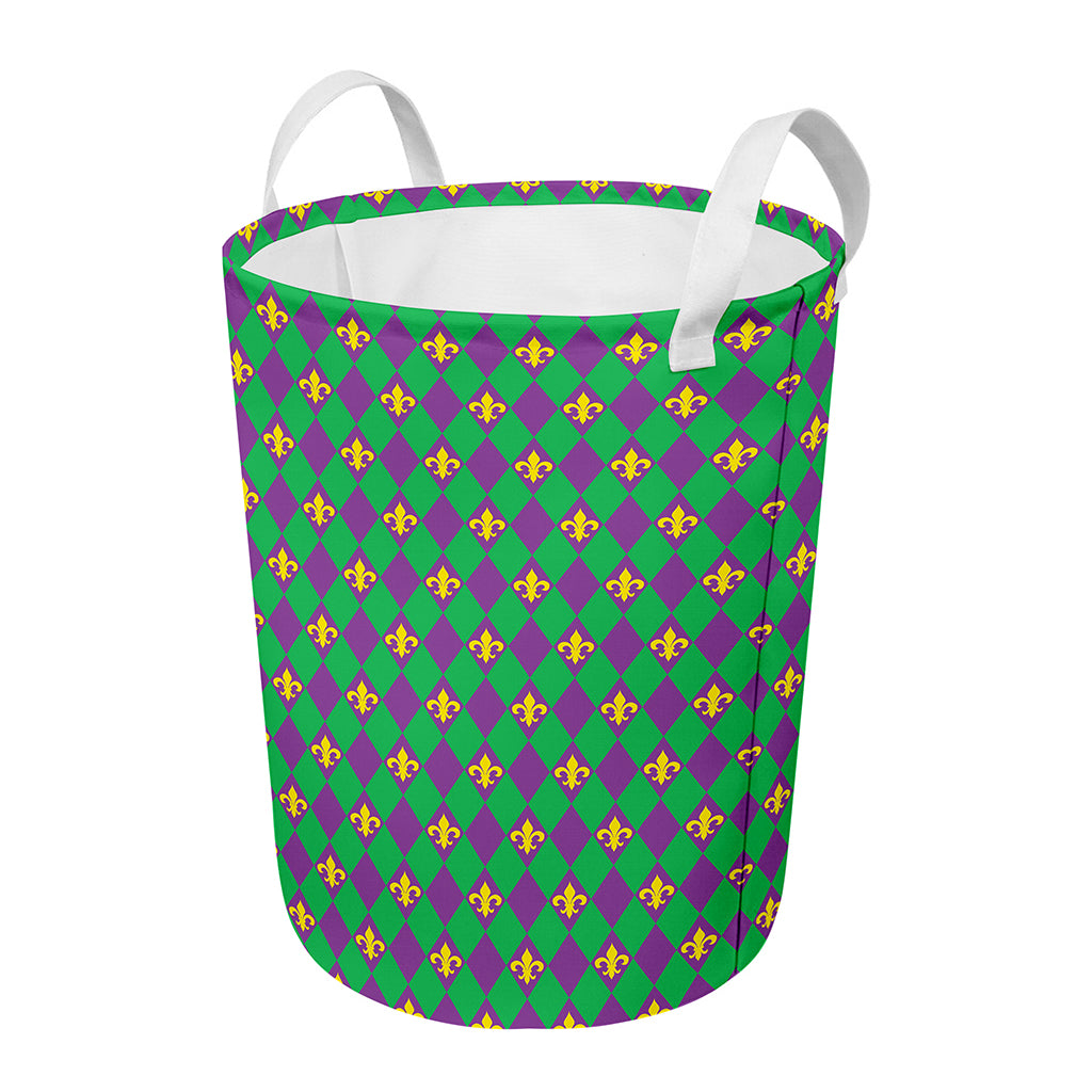 Fleur-De-Lis Mardi Gras Pattern Print Round Laundry Basket