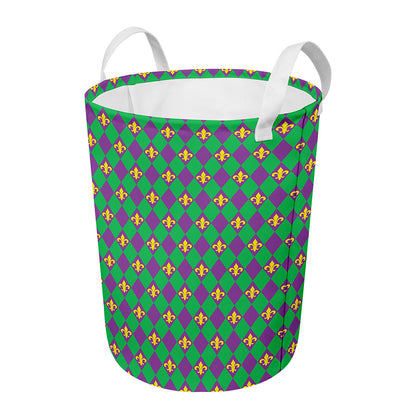Fleur-De-Lis Mardi Gras Pattern Print Round Laundry Basket