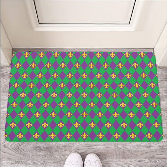 Fleur-De-Lis Mardi Gras Pattern Print Rubber Doormat