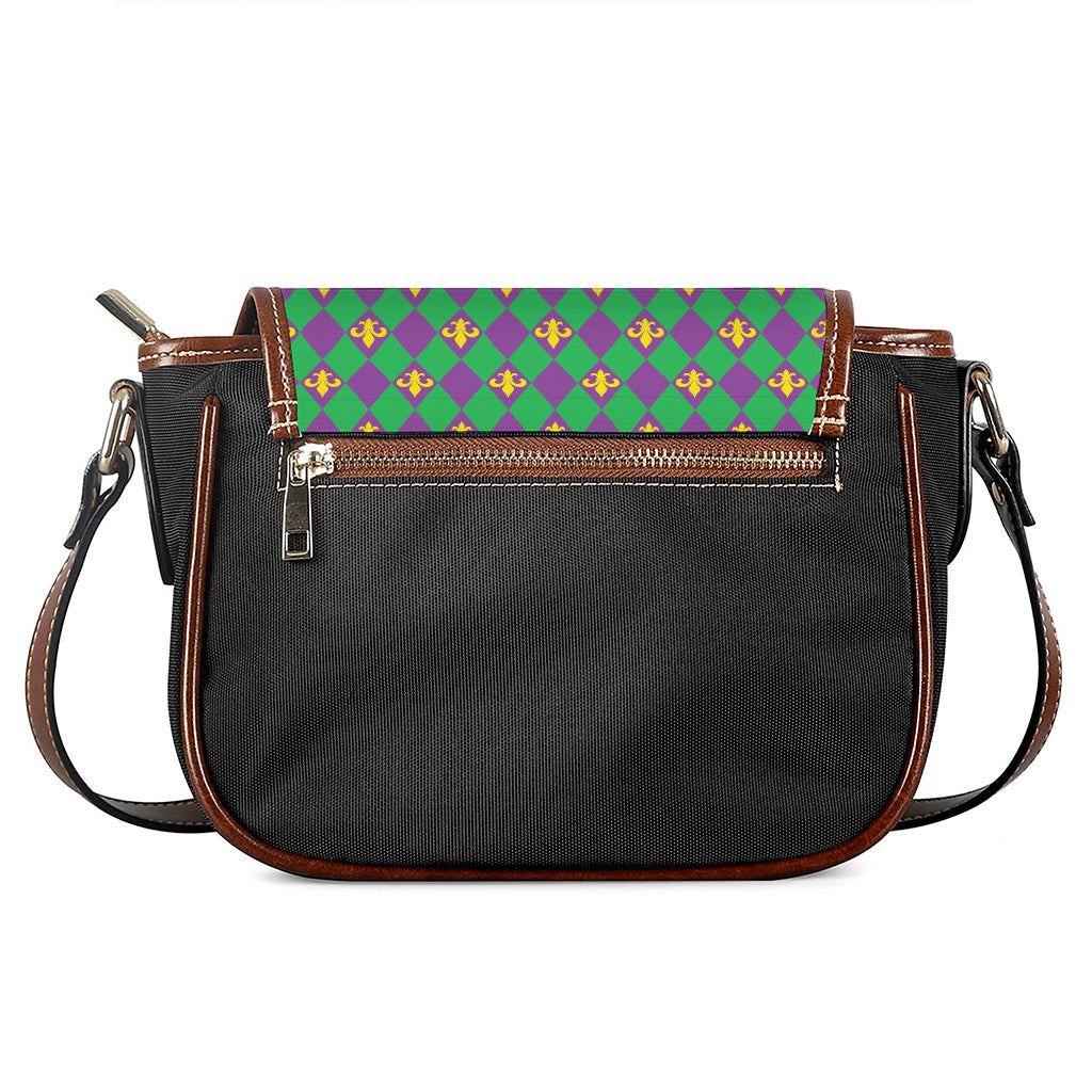 Fleur-De-Lis Mardi Gras Pattern Print Saddle Bag