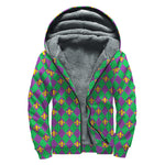 Fleur-De-Lis Mardi Gras Pattern Print Sherpa Lined Zip Up Hoodie