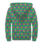 Fleur-De-Lis Mardi Gras Pattern Print Sherpa Lined Zip Up Hoodie