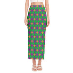 Fleur-De-Lis Mardi Gras Pattern Print Side Slit Maxi Skirt