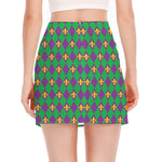 Fleur-De-Lis Mardi Gras Pattern Print Side Slit Mini Skirt