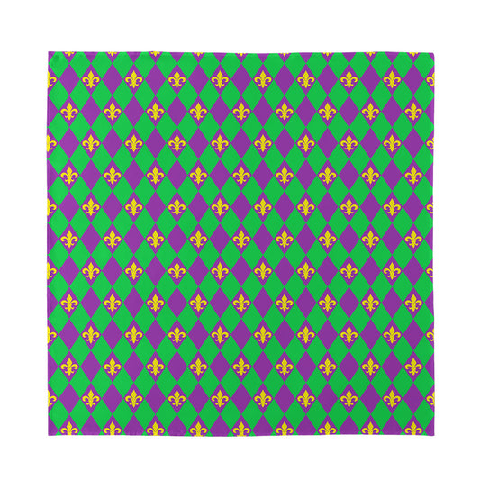 Fleur-De-Lis Mardi Gras Pattern Print Silk Bandana