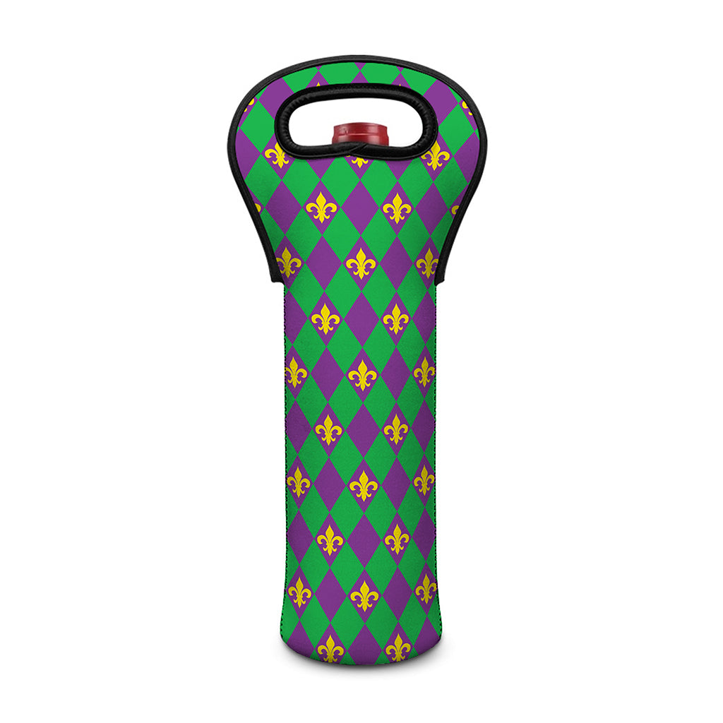 Fleur-De-Lis Mardi Gras Pattern Print Single Neoprene Wine Tote