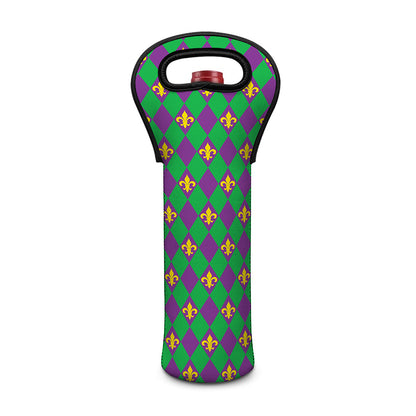Fleur-De-Lis Mardi Gras Pattern Print Single Neoprene Wine Tote