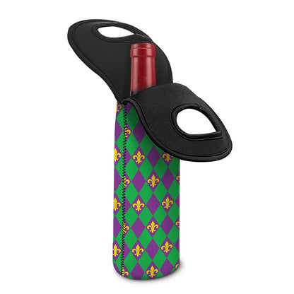 Fleur-De-Lis Mardi Gras Pattern Print Single Neoprene Wine Tote