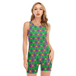 Fleur-De-Lis Mardi Gras Pattern Print Sleeveless One Piece Swimsuit