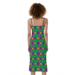 Fleur-De-Lis Mardi Gras Pattern Print Slim Fit Midi Cami Dress