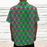 Fleur-De-Lis Mardi Gras Pattern Print Textured Short Sleeve Shirt