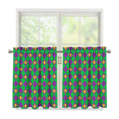 Fleur-De-Lis Mardi Gras Pattern Print Tier Curtains