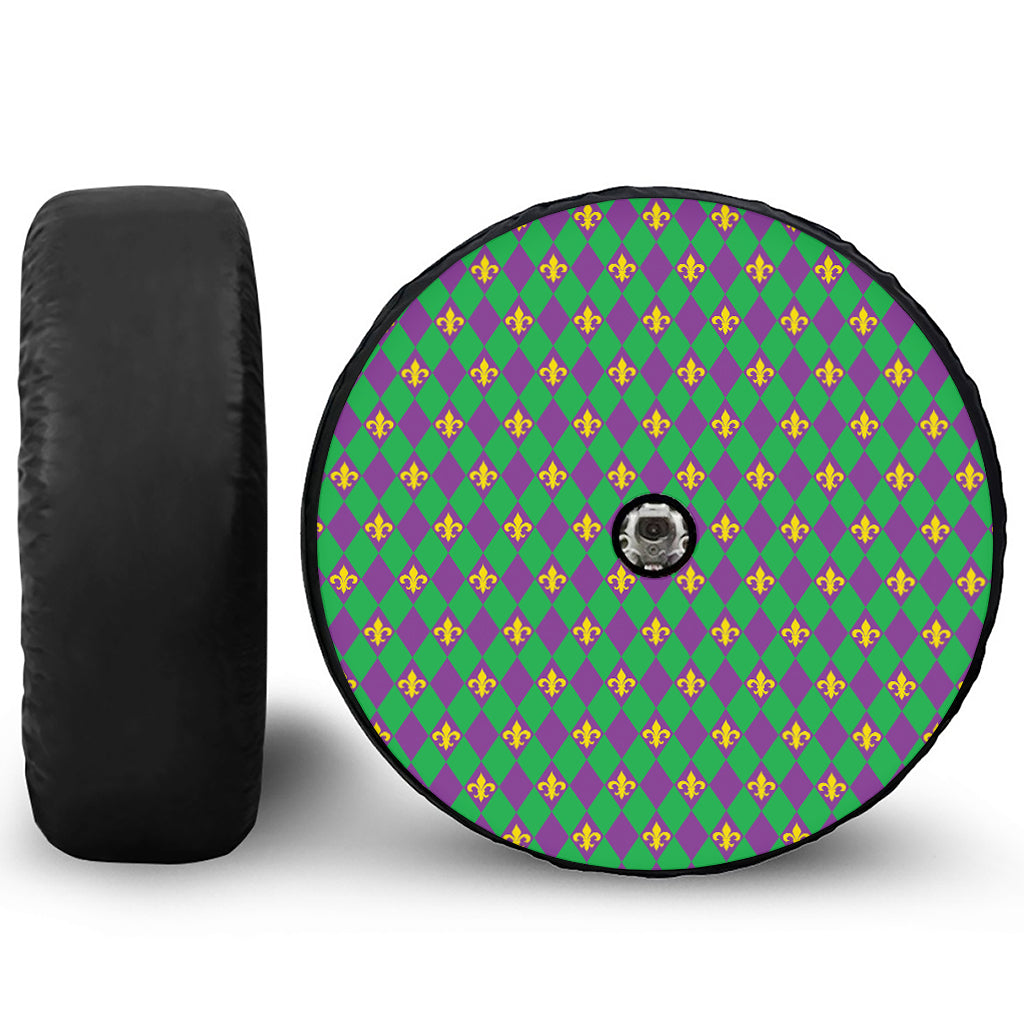 Fleur-De-Lis Mardi Gras Pattern Print Tire Cover With Camera Hole