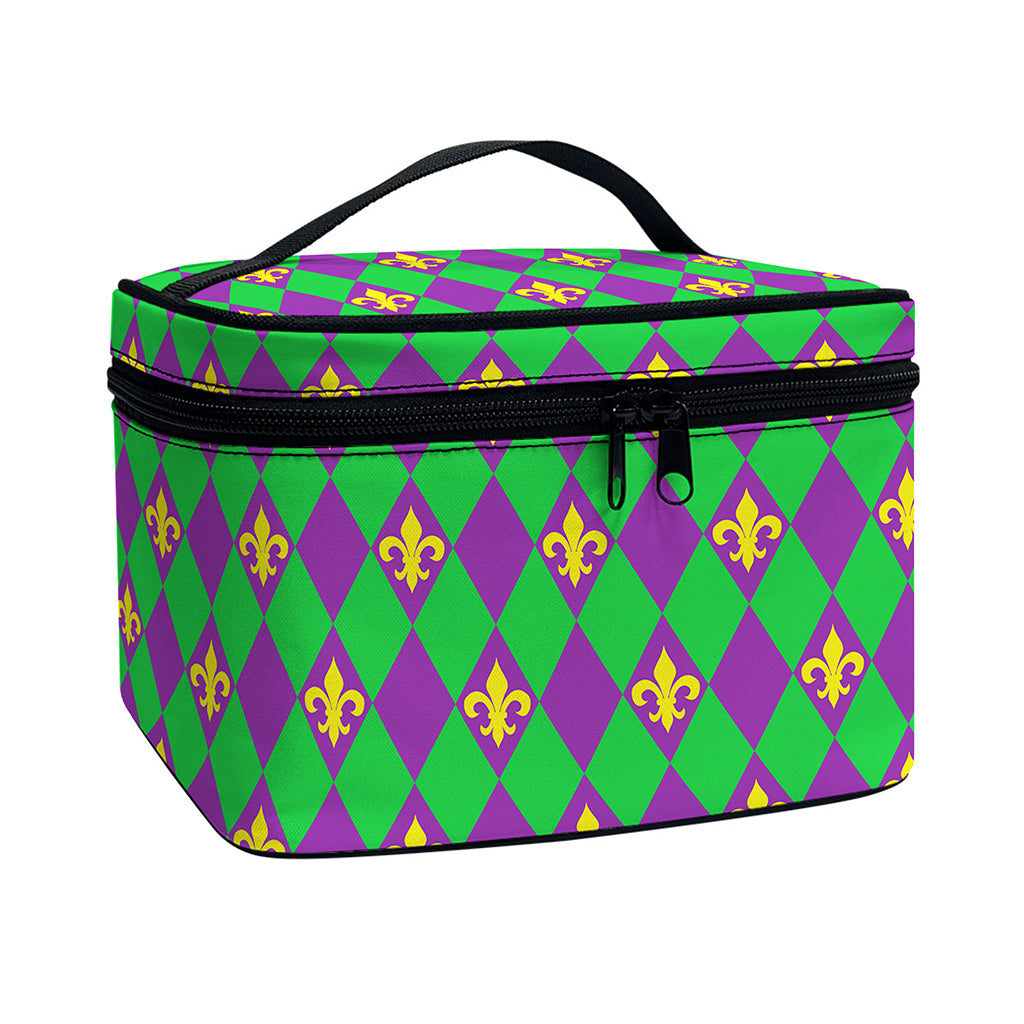 Fleur-De-Lis Mardi Gras Pattern Print Travel Makeup Bag