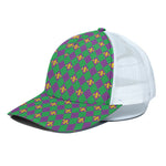 Fleur-De-Lis Mardi Gras Pattern Print White Mesh Trucker Cap