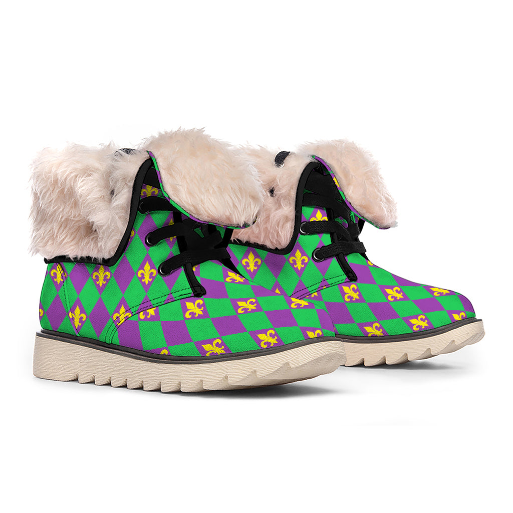 Fleur-De-Lis Mardi Gras Pattern Print Winter Boots