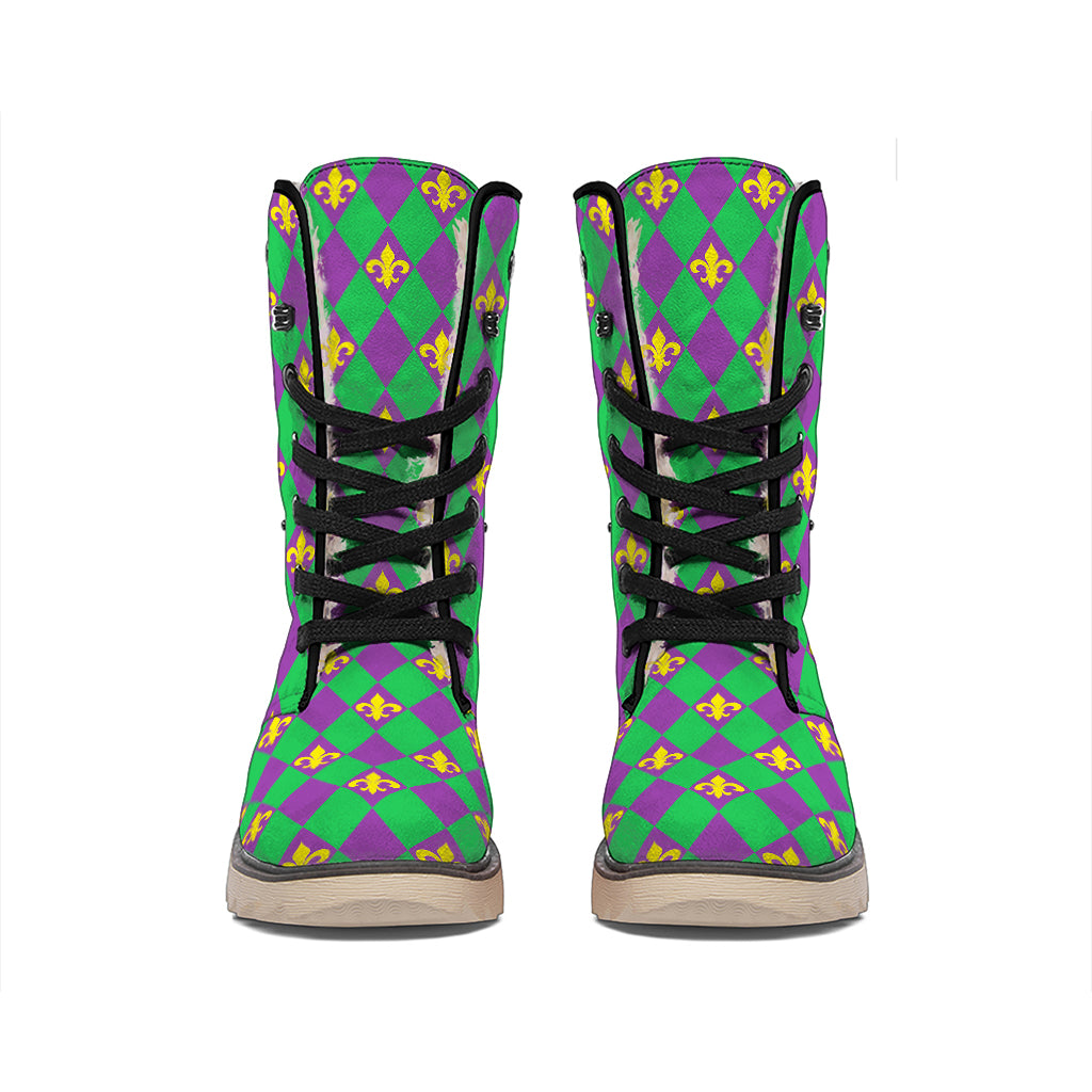 Fleur-De-Lis Mardi Gras Pattern Print Winter Boots