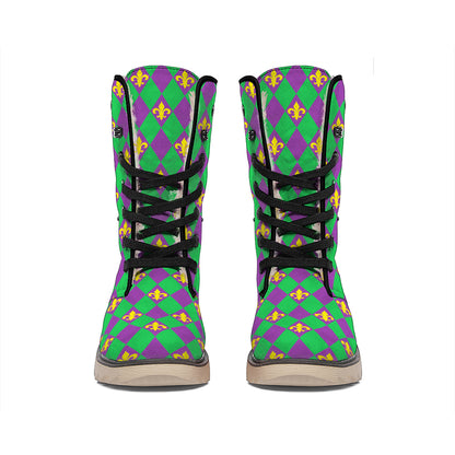 Fleur-De-Lis Mardi Gras Pattern Print Winter Boots