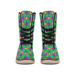 Fleur-De-Lis Mardi Gras Pattern Print Winter Boots