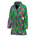 Fleur-De-Lis Mardi Gras Pattern Print Women's Bathrobe