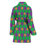 Fleur-De-Lis Mardi Gras Pattern Print Women's Bathrobe