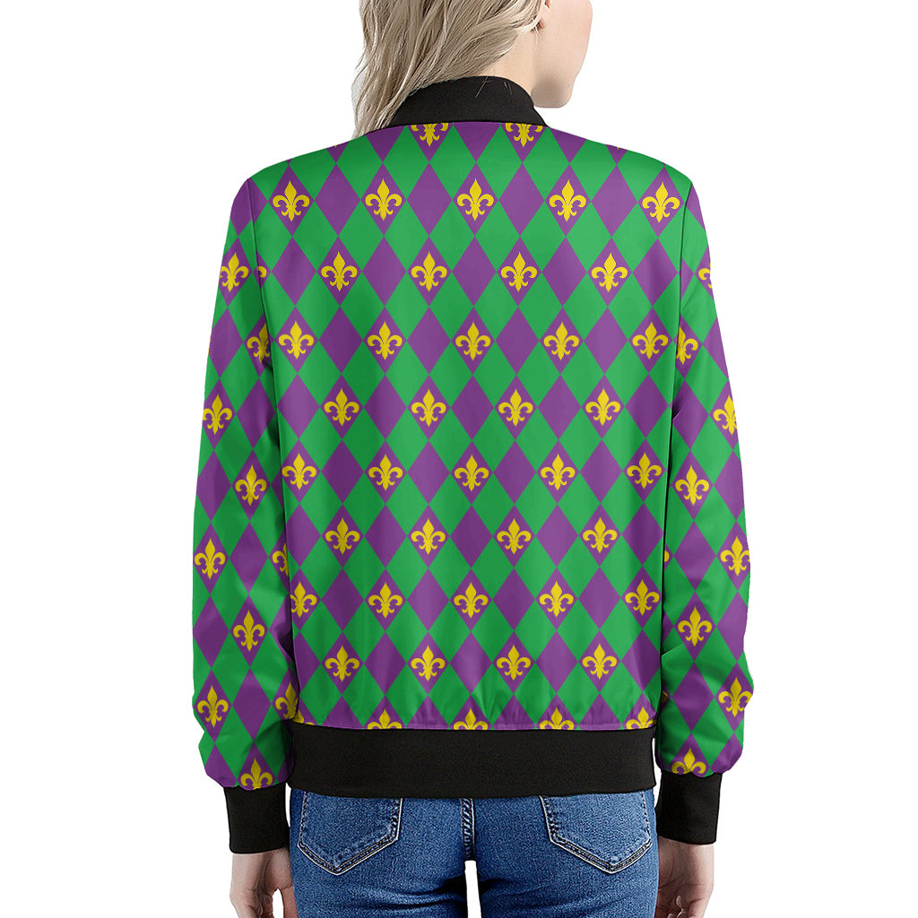 Fleur-De-Lis Mardi Gras Pattern Print Women's Bomber Jacket