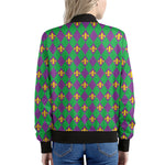 Fleur-De-Lis Mardi Gras Pattern Print Women's Bomber Jacket