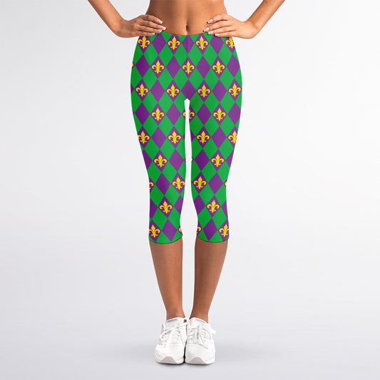 Fleur-De-Lis Mardi Gras Pattern Print Women's Capri Leggings