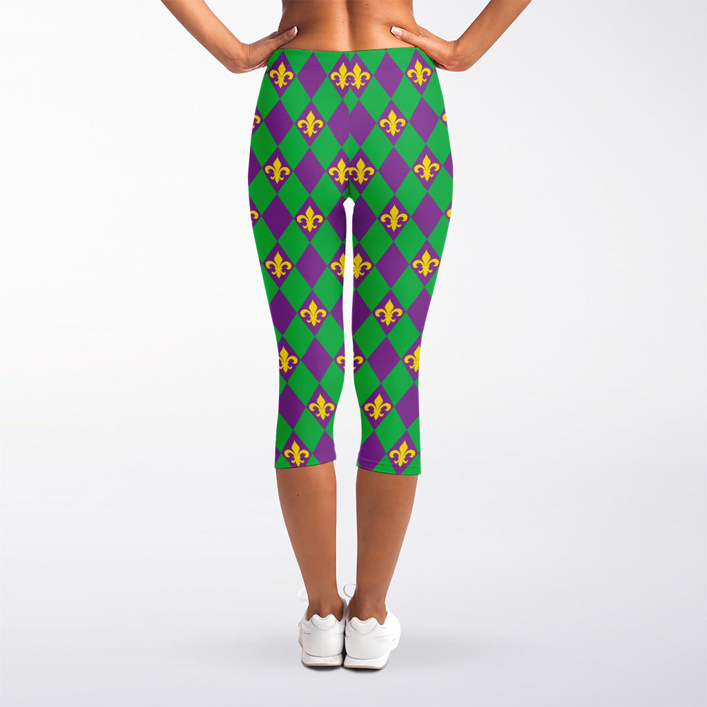 Fleur-De-Lis Mardi Gras Pattern Print Women's Capri Leggings