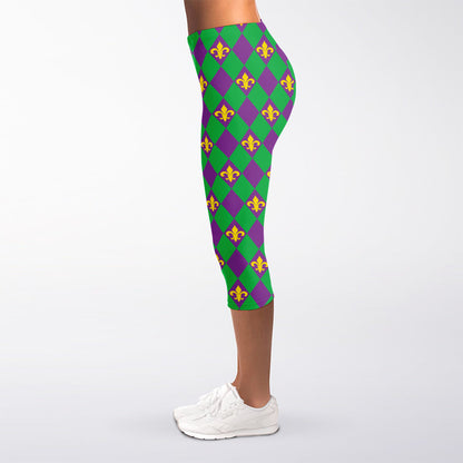 Fleur-De-Lis Mardi Gras Pattern Print Women's Capri Leggings