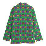Fleur-De-Lis Mardi Gras Pattern Print Women's Cotton Blazer