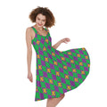 Fleur-De-Lis Mardi Gras Pattern Print Sleeveless Knee Length Dress