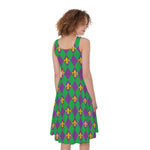 Fleur-De-Lis Mardi Gras Pattern Print Women's Sleeveless Dress