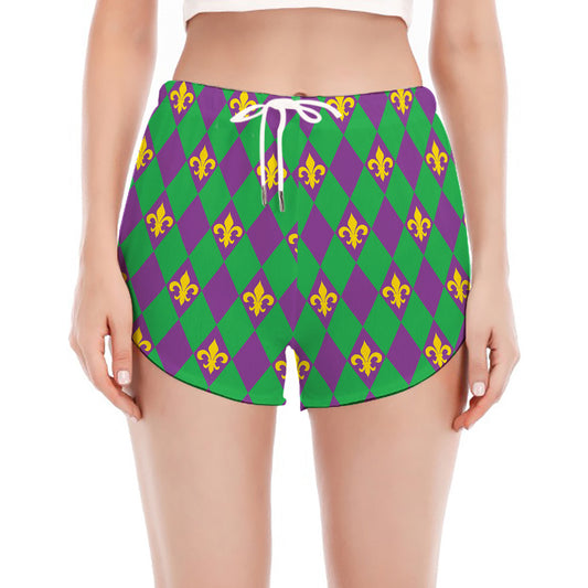 Fleur-De-Lis Mardi Gras Pattern Print Women's Split Running Shorts