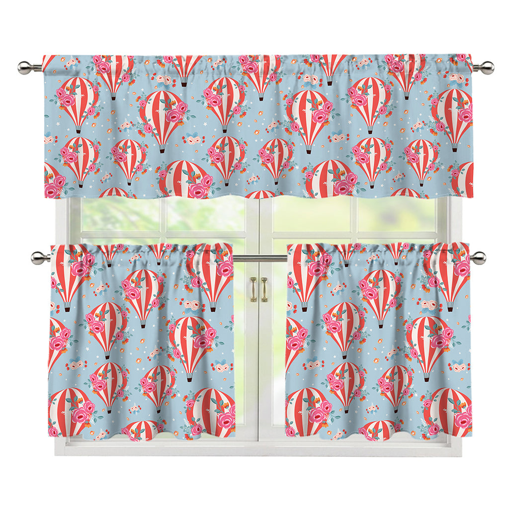 Floral Air Balloon Pattern Print 3 Piece Kitchen Curtains
