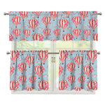 Floral Air Balloon Pattern Print 3 Piece Kitchen Curtains